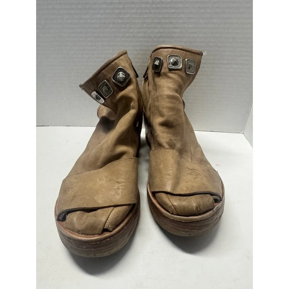 A.S. 98 Tan Leather Studded Wedge Sandals Open Toe Platform Made in Italy 36 6